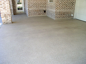 ColorFlake epoxy concrete coating is ideal for a porte-cochere or garage